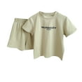 thumbnail image 1 of Odeerbi Toddler Boys Girls 2 Piece Outfits Summer Clothes Cotton Shorts Set Children Print Short Sleeve Round Neck Blouses T-shirt Loose Shorts with Pockets Sets Green, 1 of 4