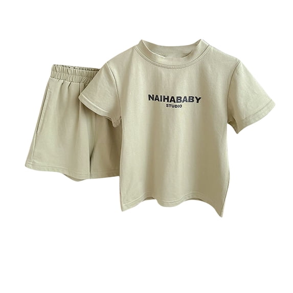 Odeerbi Toddler Boys Girls 2 Piece Outfits Summer Clothes Cotton Shorts Set Children Print Short Sleeve Round Neck Blouses T-shirt Loose Shorts with Pockets Sets Green