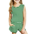 thumbnail image 1 of Odeerbi Toddler Boys Girls 2 Piece Outfits Summer Clothes Plaid Tank Tops Shorts Set Fashion Casual Sleeveless Blouse Round Neck Collar Printed Short Pants Sets Green, 1 of 8