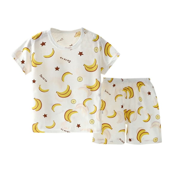 Odeerbi Toddler Boys Girls 2 Piece Pajamas Set Kids Cartoon Printed Short Sleeve Cotton Sleepwear Yellow