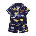 thumbnail image 1 of Odeerbi Toddler Boys Girls 2 Piece Pajamas Set Cartoon Satin Sleepwear Fashion Casual Short Sleeve Tops Turndown Neck Collar Botton Printed Shorts Sets Navy, 1 of 3