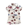 thumbnail image 1 of Odeerbi Toddler Boys Girls 2 Piece Pajamas Set Cartoon Satin Sleepwear Fashion Casual Short Sleeve Tops Turndown Neck Collar Botton Printed Shorts Sets Red, 1 of 3