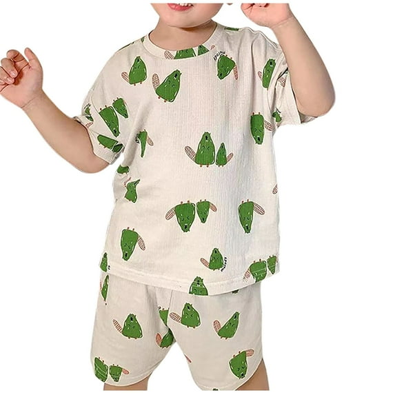 Odeerbi Toddler Boys Girls 2 Piece Pajamas Set Cartoon Sleepwear Children's Ice Silk Pajamas Loose Shorts Short Sleeve Set Ice Cool Home Conditioning Clothing Green