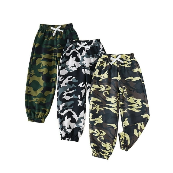 Odeerbi Toddler Boys Girls 3 PCS Cargo Pants Camouflage Jogger Pants Cotton Sweatpants Children's Casual Solid Color Sports Pants Rubber Waist Pants Toddler Clothes Green