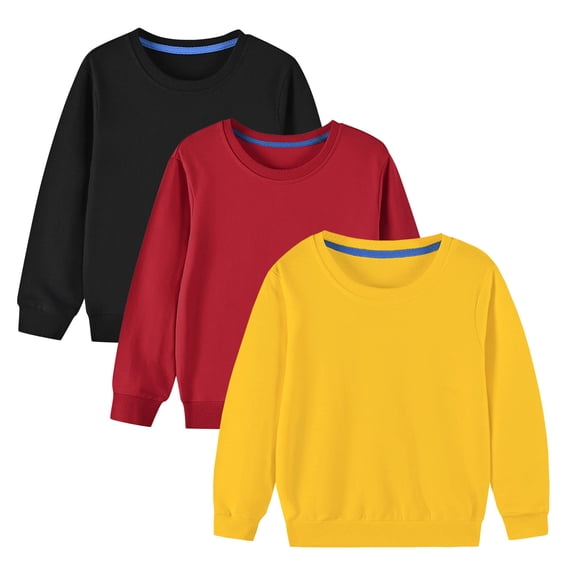 Odeerbi Toddler Boys Girls 3 PCS Cotton Crewneck Sweatshirts Fall Winter Pullover Sweatshirt Toddler Kids Cute Solid Color Long Sleeve Sweatshirts Top Toddler Clothes