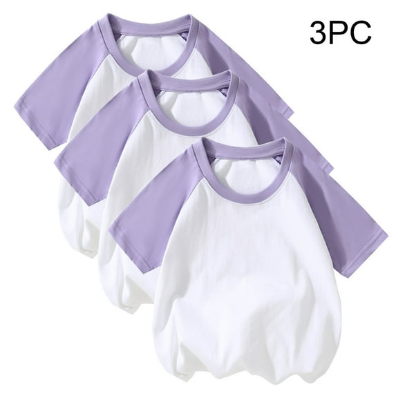 Odeerbi Toddler Boys Girls 3 PCS Raglan Shirts Cotton Baseball Tee Short Sleeve T-shirts Soft Basic Tees Kids Solid Color Summer Shirt Top Toddler Clothes Purple