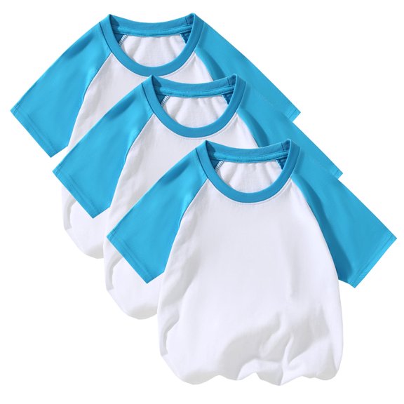 Odeerbi Toddler Boys Girls 3 PCS Raglan Shirts Cotton Baseball Tee Short Sleeve T-shirts Soft Basic Tees Kids Solid Color Summer Shirt Top Toddler Clothes Blue