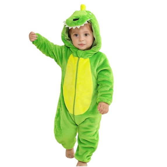 Odeerbi Toddler Boys Girls Animal Dress Up Clothes Flannel Fleece Jumpsuits Winter Thermal Hooded Rompers Toddler Cute Bodysuit Long Sleeve Hooded Onesie Toddler Clothes Green