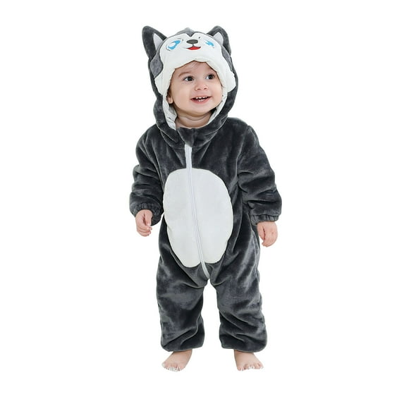 Odeerbi Toddler Boys Girls Animal Dress Up Clothes Flannel Fleece Jumpsuits Winter Thermal Hooded Rompers Toddler Cute Bodysuit Long Sleeve Hooded Onesie Toddler Clothes Dark Gray