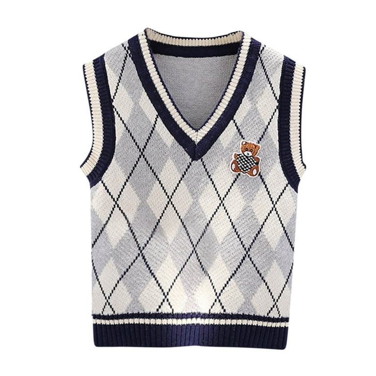 Odeerbi Toddler Boys Girls Argyle Sweater Vest Fall Winter Thermal