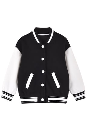 Toddler Boys Girls Baseball Jacket Cotton Full Zip Cardigan Sweatshirt Children's Long Sleeves Round Neck Baseball Uniform Jacket Black