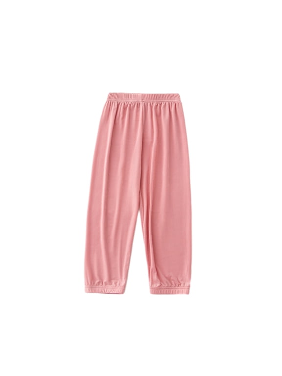 Toddler Boys Girls Bloomers Pants Basic Plain Soft Pant Jogger Pants 2-12 Years Summer Thin Ankle Pants Baby Medium Large Child Pants Pink