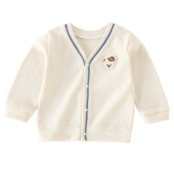 Odeerbi Kids Boys Girls Cardigan Sweater Cotton Knit Sweater Cardigan Fall Winter Embroidered Bear Knitted Cardigan New Children's Clothing Sweater Coat White
