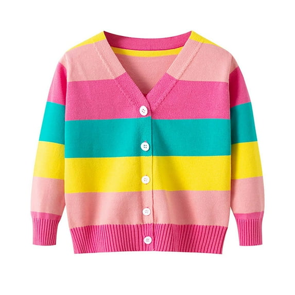 Odeerbi Kids Boys Girls Cardigan Sweater Rainbow Striped Cotton Knit Sweater Cardigan Children's Line Sweater New Fashion Stripe Cardigan Knitted Top Multicolor