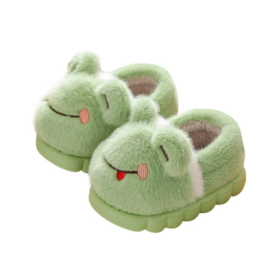 Odeerbi Toddler Boys Girls Cartoon Fuzzy Slippers Fall Winter Children's Warmth Indoor Non Slip Cute Plush Slippers Baby Home Cotton Slippers Green 15-18 Months