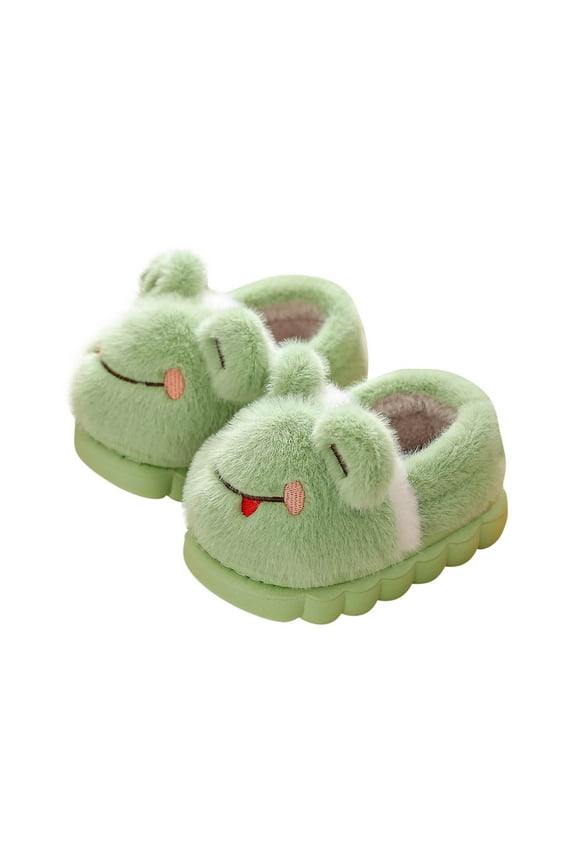 Toddler Boys Girls Cartoon Fuzzy Slippers Fall Winter Children's Warmth Indoor Non Slip Cute Plush Slippers Baby Home Cotton Slippers Green 15-18 Months