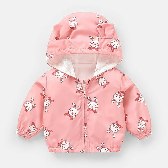 Odeerbi Toddler Boys Girls Cartoon Print Hooded Jacket Lightweight Windbreaker Baby Children Windproof Zipper Outerwear Long Sleeve Coat Toddler Clothes Pink