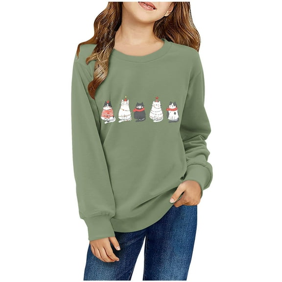 Odeerbi Toddler Boys Girls Christmas Crewneck Sweatshirts Fall Winter Pullover Sweatshirt Kids Long Sleeve Christmas Pattern T-shirt Sweatshirt Top Toddler Clothes Green