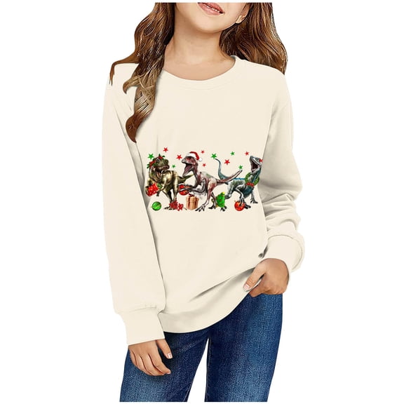 Odeerbi Toddler Boys Girls Christmas Crewneck Sweatshirts Fall Winter Pullover Sweatshirt Kids Long Sleeve Christmas Pattern T-shirt Sweatshirt Top Toddler Clothes Khaki