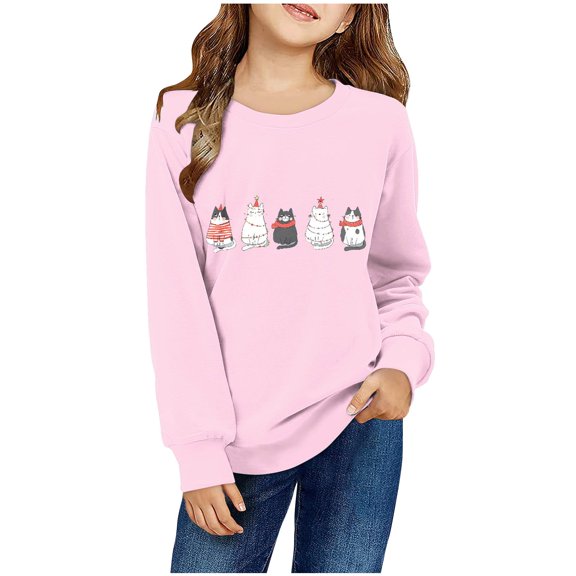 Odeerbi Toddler Boys Girls Christmas Crewneck Sweatshirts Fall Winter Pullover Sweatshirt Kids Long Sleeve Christmas Pattern T-shirt Sweatshirt Top Toddler Clothes Pink