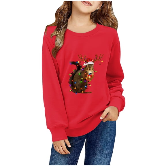 Odeerbi Toddler Boys Girls Christmas Crewneck Sweatshirts Fall Winter Pullover Sweatshirt Kids Long Sleeve Christmas Pattern T-shirt Sweatshirt Top Toddler Clothes Red
