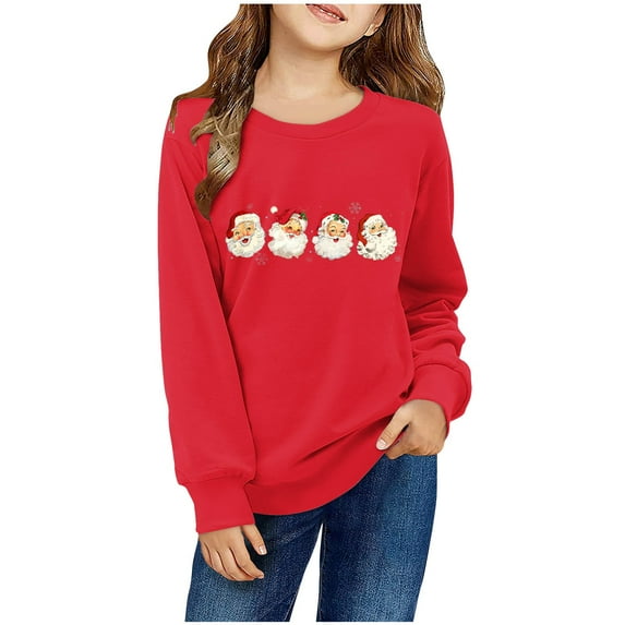 Odeerbi Toddler Boys Girls Christmas Crewneck Sweatshirts Fall Winter Pullover Sweatshirt Kids Long Sleeve Christmas Pattern T-shirt Sweatshirt Top Toddler Clothes Red