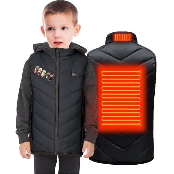 Odeerbi Toddler Boys Girls Christmas Lightweight Heated Vest Winter Thermal Heated Jackets Kids USB Intelligent Constant Temperature 2 Areas Heated Coat Toddler Clothes Black without Power Bank
