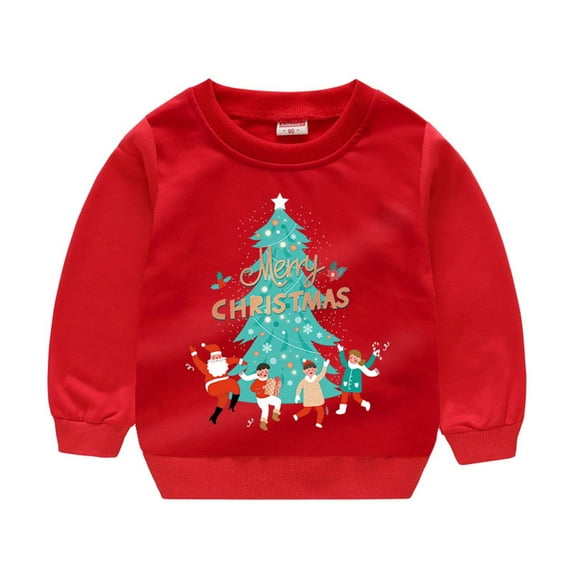 Odeerbi Toddler Boys Girls Christmas Outfit 2025 Long Sleeve Sweatshirt Childrens Santa Claus Print Pullover Sweater Jacket Red