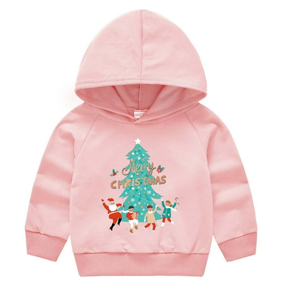 Odeerbi Toddler Boys Girls Christmas Outfit 2025 Long Sleeve Sweatshirt Children Santa Claus Print Hooded Pullover Jacket Pink