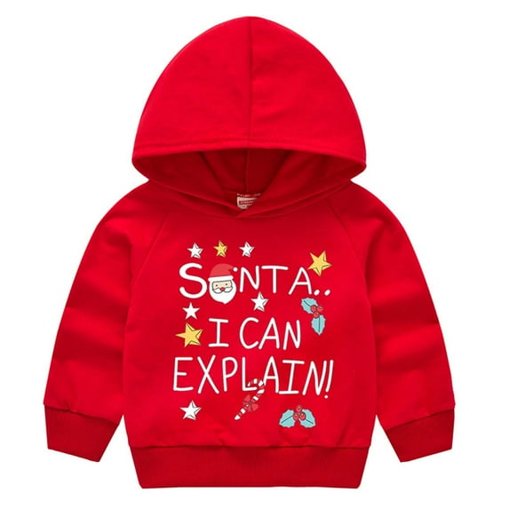 Odeerbi Toddler Boys Girls Christmas Outfit Long Sleeve Sweatshirt Children Santa Claus Print Hooded Pullover Jacket Red