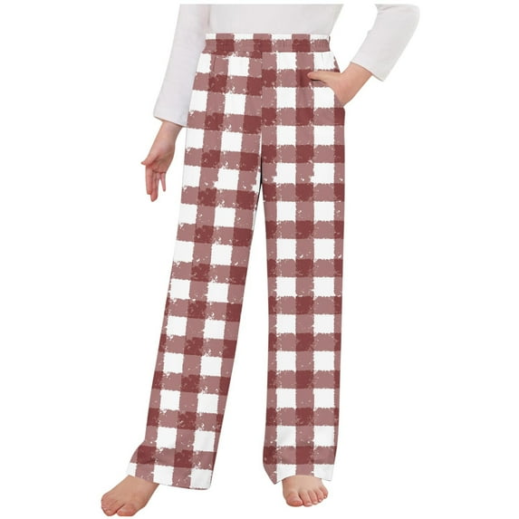 Odeerbi Toddler Boys Girls Christmas Plaid Pajama Pants Elastic Waist Sleepwear Bottoms Children Quick Drying Sports Pants Outside Lantern Pants Toddler Clothes Brown