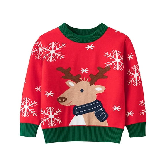 Odeerbi Toddler Boys Girls Christmas Sweater Children's Christmas Deer Pullover Sweater Winter Crewneck Base Knit Sweater Knit Jumper Tops Red