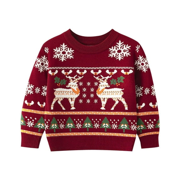 Odeerbi Toddler Boys Girls Christmas Sweater Children's Christmas Deer Pullover Sweater Winter Crewneck Base Knit Sweater Knit Jumper Tops Red