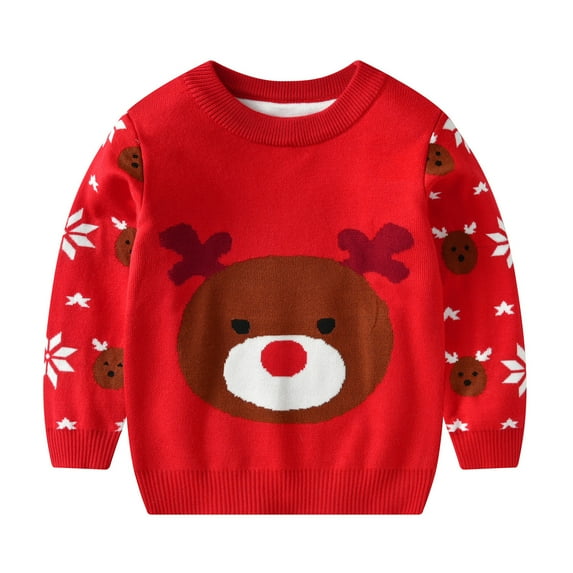 Odeerbi Toddler Boys Girls Christmas Sweater Children's Knit Sweater Jumper Winter Warm 2025 Long Sleeve Christmas Coat Red 12-18 Months