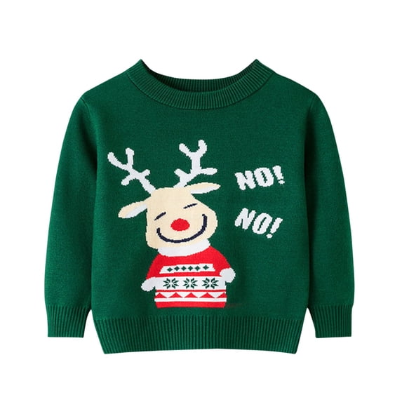 Odeerbi Toddler Boys Girls Christmas Sweater Cute Winter Thermal Knit Crewneck Sweater Children's Christmas Printed Long Sleeve T-shirt Round Neck Top Toddler Clothes