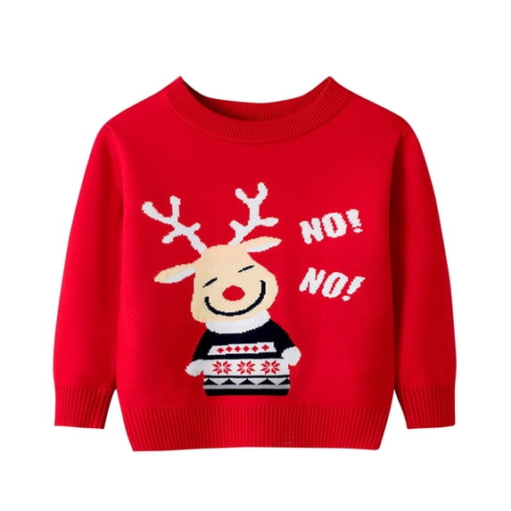 Odeerbi Toddler Boys Girls Christmas Sweater Cute Winter Thermal Knit Crewneck Sweater Children's Christmas Printed Long Sleeve T-shirt Round Neck Top Toddler Clothes Red