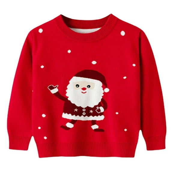 Odeerbi Toddler Boys Girls Christmas Sweater Cute Winter Thermal Knit Crewneck Sweater Kids Baby Fall Christmas Pullover Sweater Knitted Bottoming Shirt Toddler Clothes Red