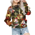 thumbnail image 1 of Odeerbi Toddler Boys Girls Christmas Sweatshirt Cartoon Print Crewneck Sweatshirts 1-12 Years Children's Long Sleeve Round Neck Christmas Pattern Printed T-shirt Top Olive Green, 1 of 4