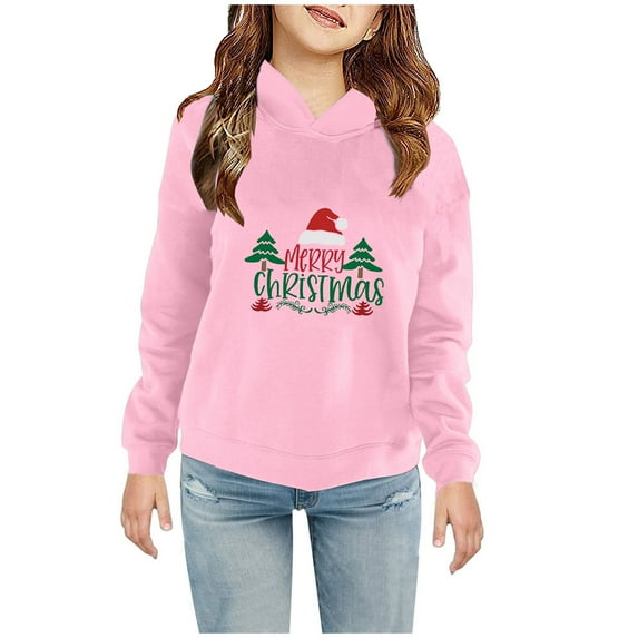Odeerbi Toddler Boys Girls Christmas Sweatshirt Fleece Lined Hoodie Toddler Baby Children's 2024 Casual Print Sweatshirt For The Baby Gift Pink 4-5 Years