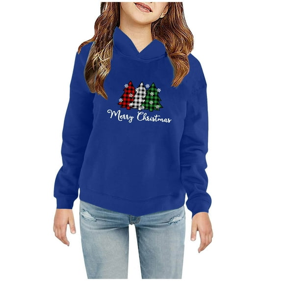 Odeerbi Toddler Boys Girls Christmas Sweatshirt Fleece Lined Hoodie Toddler Baby Children's Casual Print Sweatshirt For The Baby Gift Blue 4-5 Years