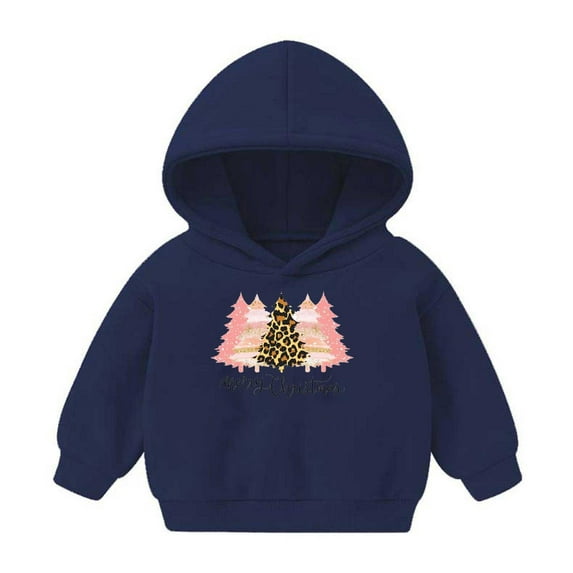 Odeerbi Toddler Boys Girls Christmas Sweatshirt Fleece Lined Hoodie Toddler Baby Children's 2025 Casual Print Sweatshirt For The Baby Gift Navy 2-3 Years