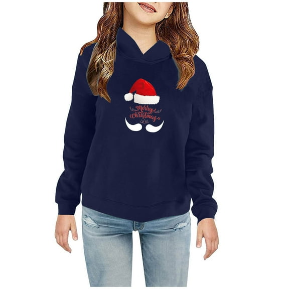 Odeerbi Toddler Boys Girls Christmas Sweatshirt Fleece Lined Hoodie Toddler Baby Children's 2025 Casual Print Sweatshirt For The Baby Gift Navy 4-5 Years