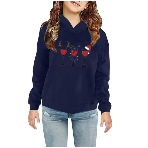 Odeerbi Toddler Boys Girls Christmas Sweatshirt Fleece Lined Hoodie Toddler Baby Children's 2025 Casual Print Sweatshirt For The Baby Gift Navy 4-5 Years