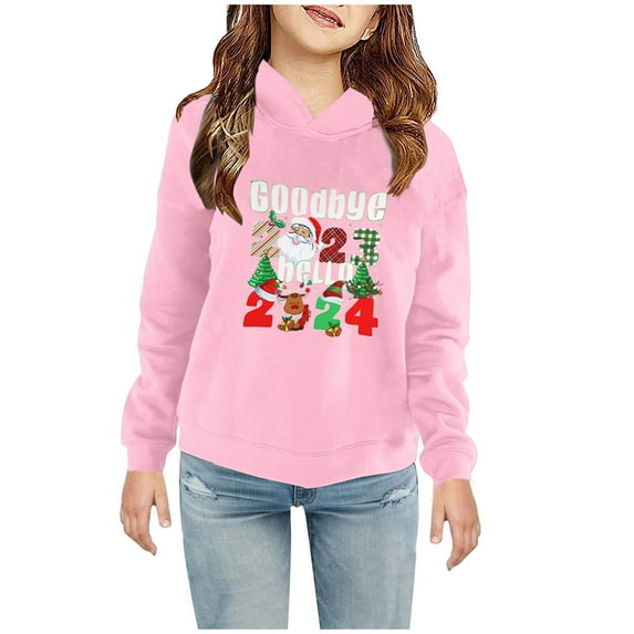 Odeerbi Toddler Boys Girls Christmas Sweatshirt Fleece Lined Hoodie Toddler Baby Children's 2025 Casual Print Sweatshirt For The Baby Gift Pink 2-3 Years