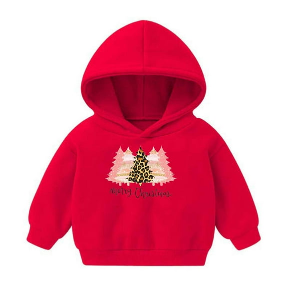 Odeerbi Toddler Boys Girls Christmas Sweatshirt Fleece Lined Hoodie Toddler Baby Children's 2025 Casual Print Sweatshirt For The Baby Gift Red 3-4 Years