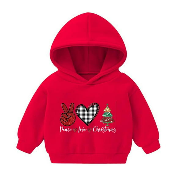 Odeerbi Toddler Boys Girls Christmas Sweatshirt Fleece Lined Hoodie Toddler Baby Children's 2025 Casual Print Sweatshirt For The Baby Gift Red 3-4 Years