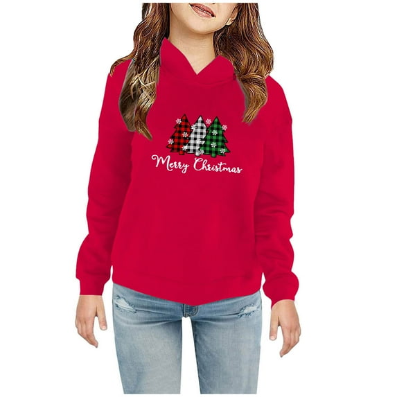 Odeerbi Toddler Boys Girls Christmas Sweatshirt Fleece Lined Hoodie Toddler Baby Children's 2025 Casual Print Sweatshirt For The Baby Gift Red 4-5 Years