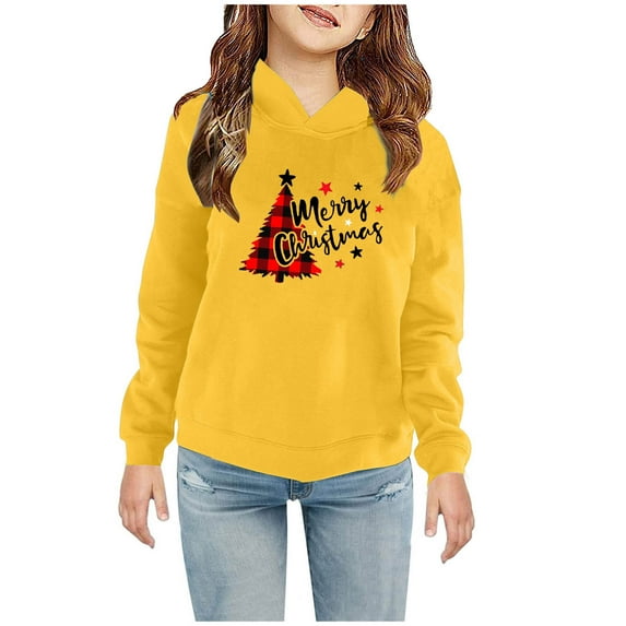Odeerbi Toddler Boys Girls Christmas Sweatshirt Fleece Lined Hoodie Toddler Baby Children's 2025 Casual Print Sweatshirt For The Baby Gift Yellow 5-6 Years