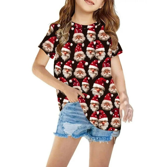 Odeerbi Toddler Boys Girls Christmas T-shirt Christmas Print Casual Short Sleeve Tops Shirt Toddler Clothes Brown