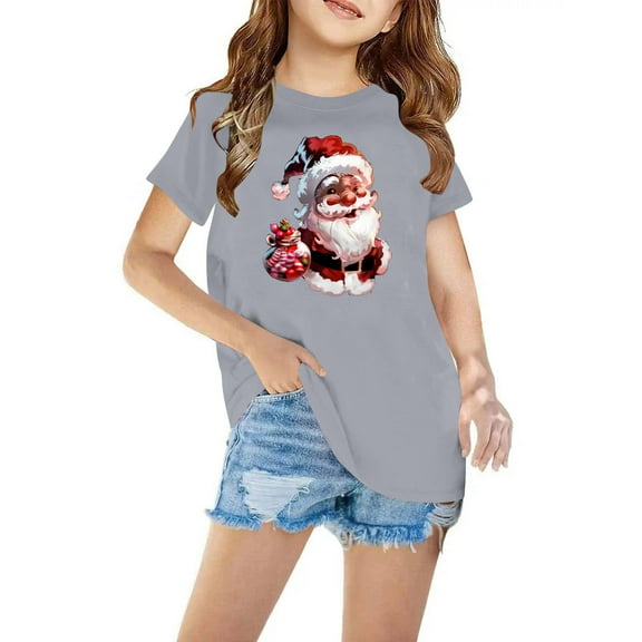 Odeerbi Toddler Boys Girls Christmas T-shirt Christmas Print Casual Short Sleeve Tops Shirt Toddler Clothes Gray